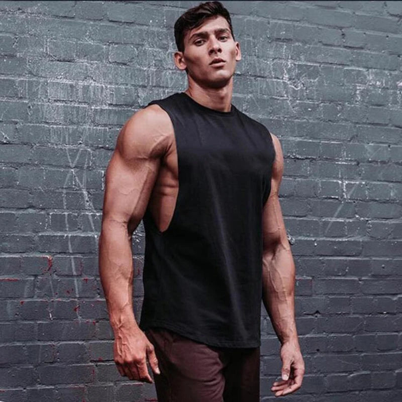 Brand Just Gym Clothing Fitness Mens Sides Cut Off T-shirts Dropped Armholes Bodybuilding Tank Tops Workout Sleeveless Vest